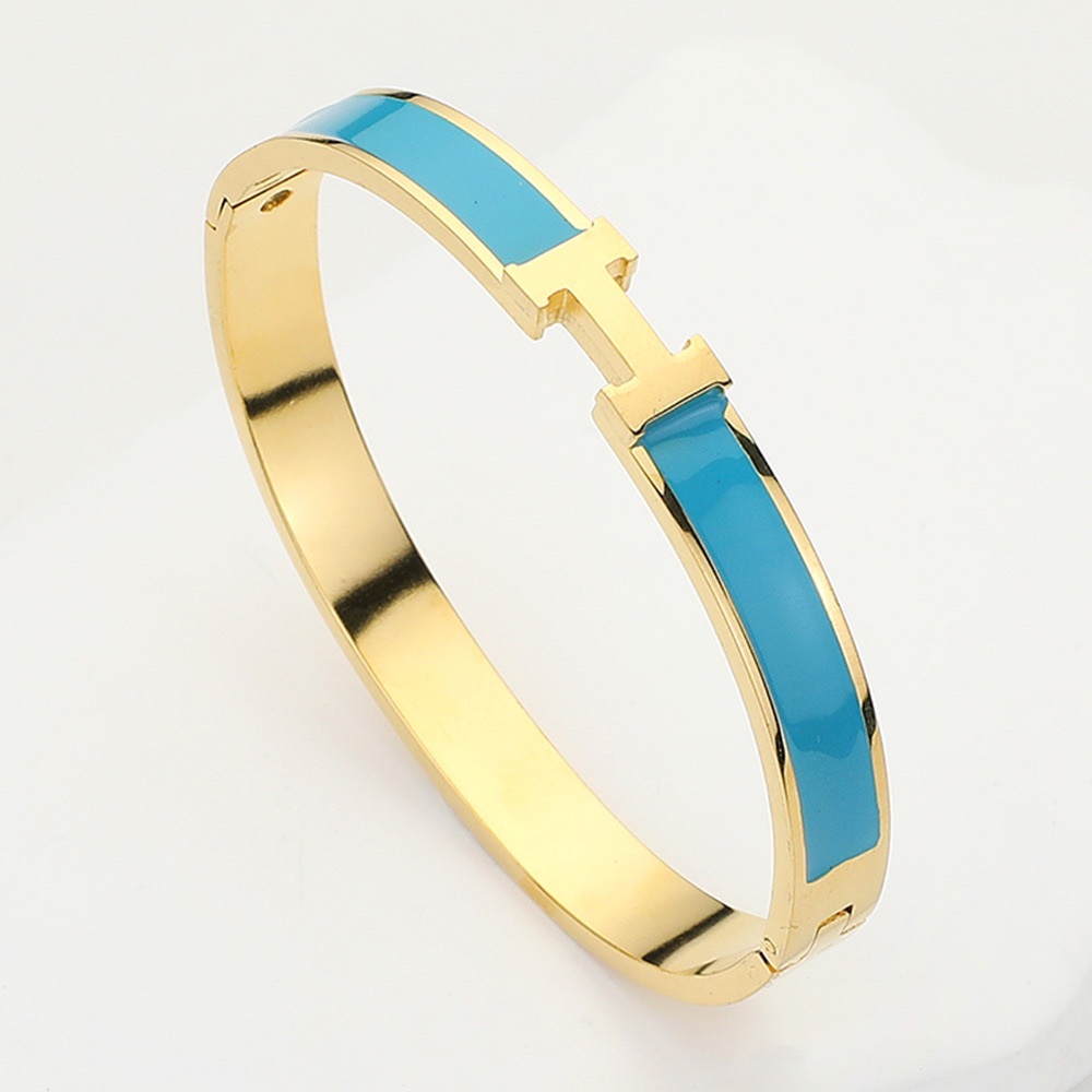 Gold and Blue H Monogrammed Enamel Bangle Bracelet - Picture 3 of 3